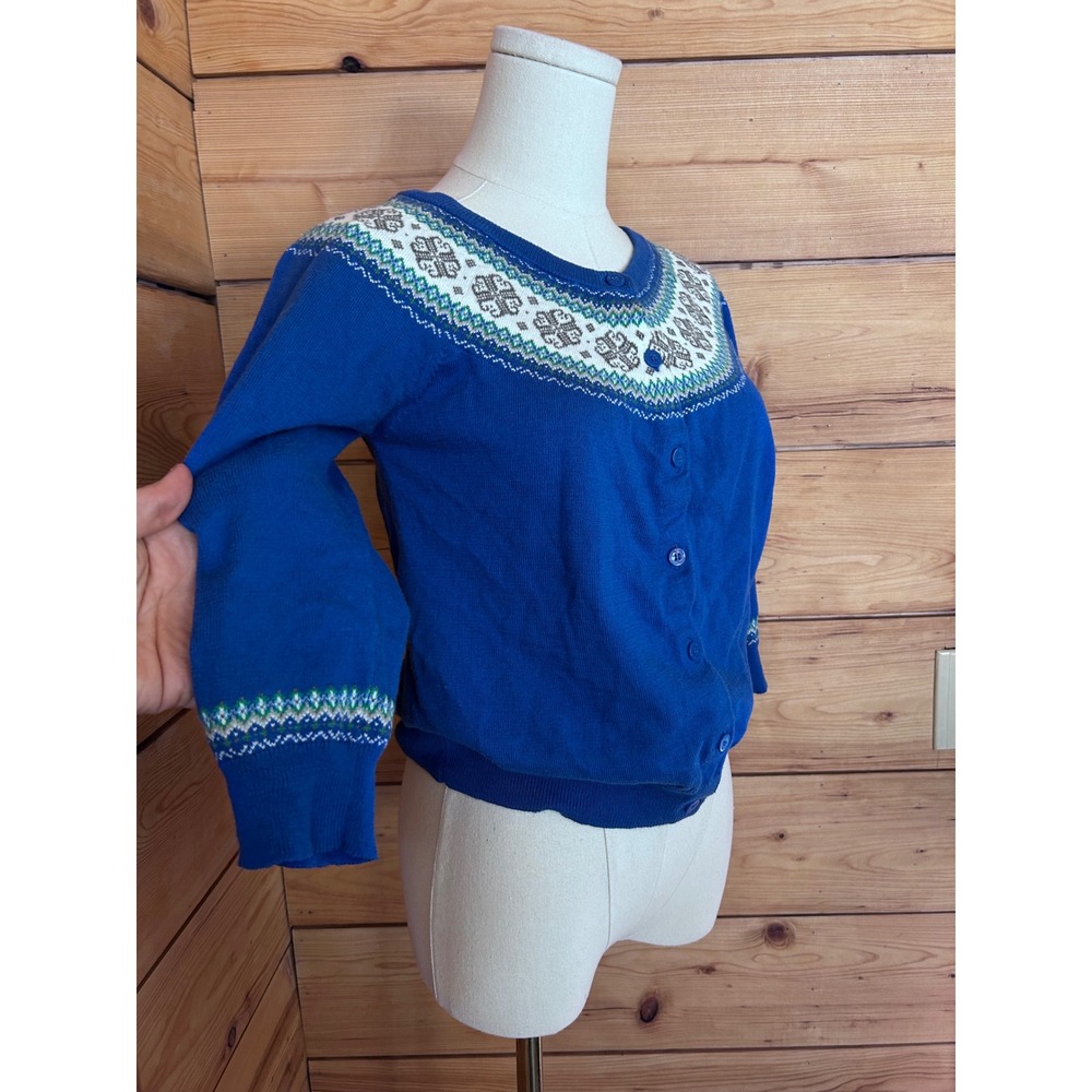 Vintage Silk Cashmere Fair Isle Cardigan Small Royal Blue Nordic Sweater Roots - Picture 3 of 9
